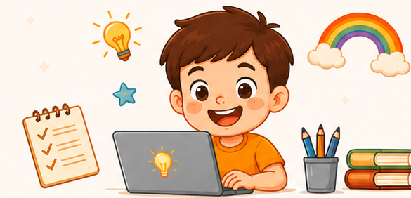 Child creating a digital product on a laptop